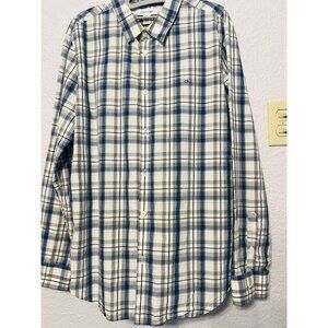 Calvin Klein Mens L/G Slim Fit Plaid Cotton Shirt Blue/Gray Long Sleeve Non-Iron